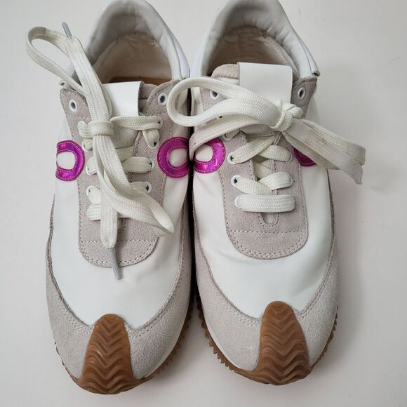 LOEWE Flow Runner Sneakers Womens 7 EU38 Nylon Suede Leather Trainers White Pink - Picture 12 of 12